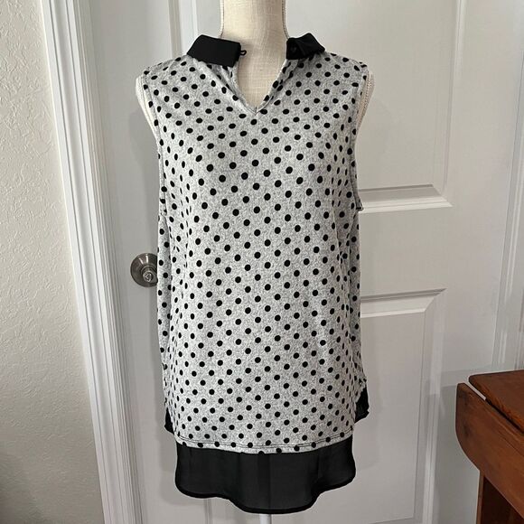 Faith and Joy
Monteau Black/Grey Polka Dot Sweater Peter Pan Collar Sheer - Picture 1 of 7